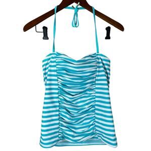 NWT Lime Ricki Bandeau Pool Stripe Tankini Top Blue Aqua White Size M Medium New